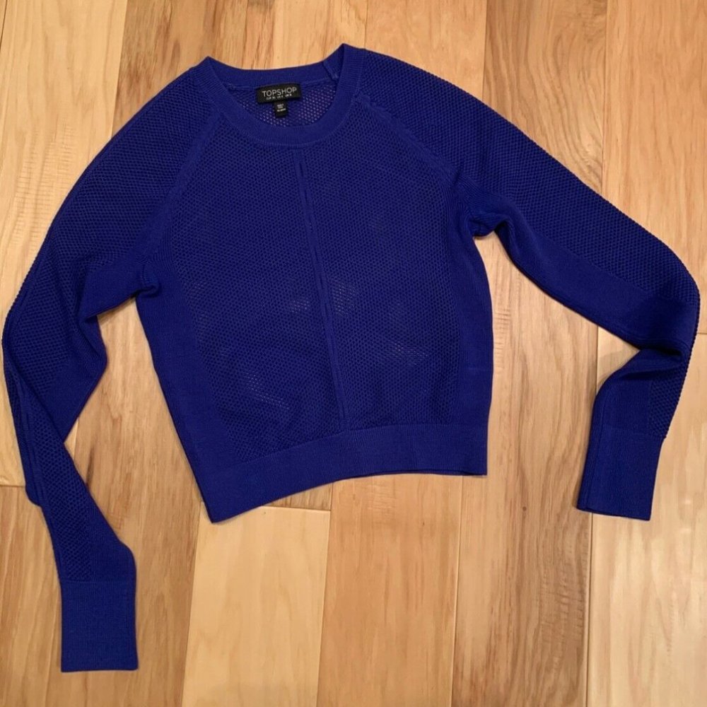 Topshop Stretch Knit Blue Cropped Sweater